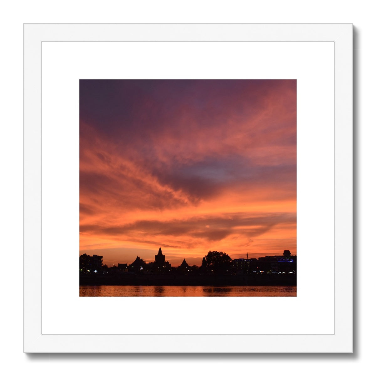 Sunset at Mekong River Framed & Mounted Print