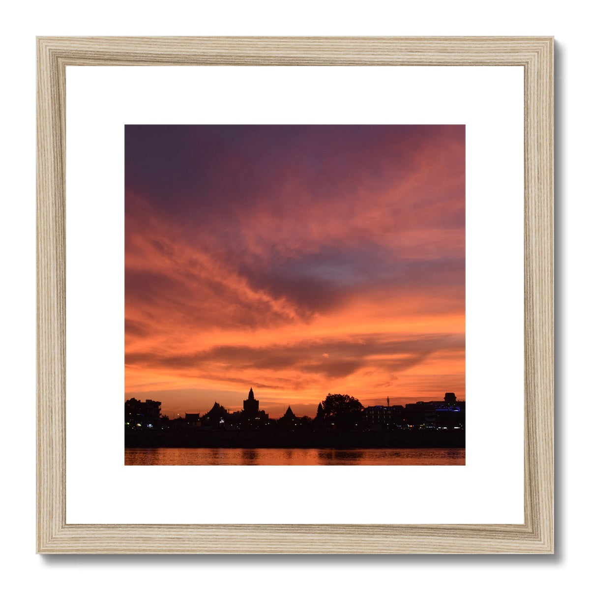 Sunset at Mekong River Framed & Mounted Print